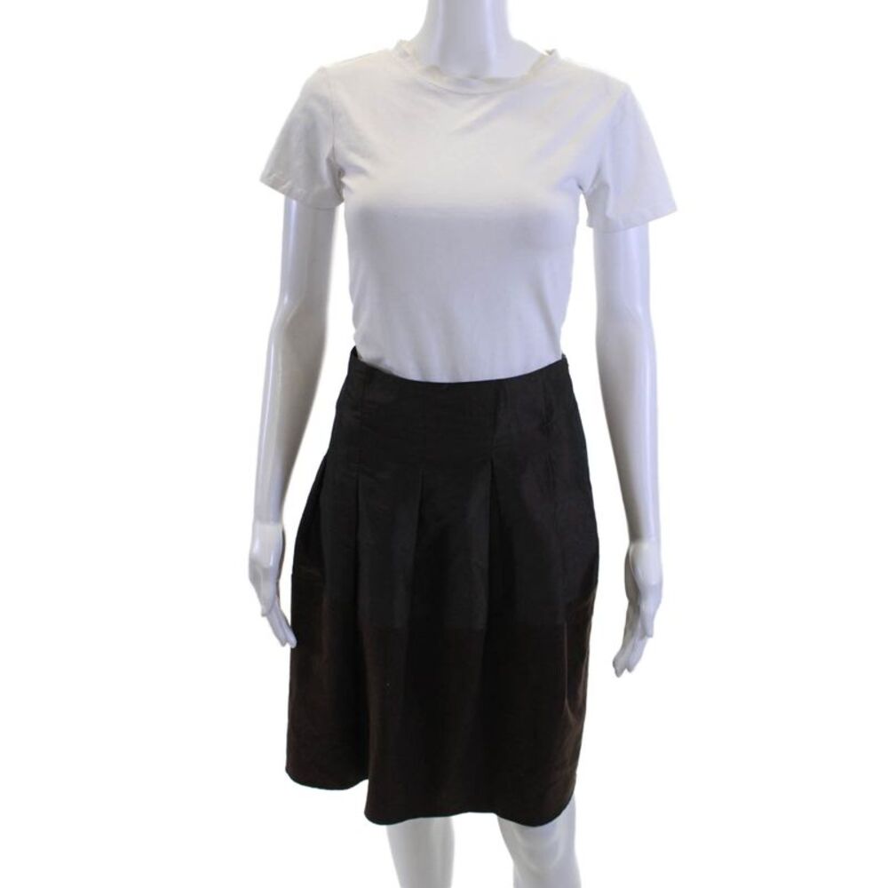 Gunex Womens A-Line Pleated Skirt Black Silk Polyester Knee Length Size 8